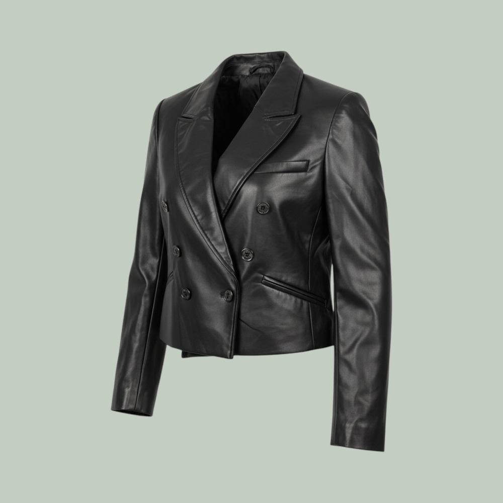 Tommy Hilfiger Jacket Womens 10 Black Faux Leather Double Breasted Blazer